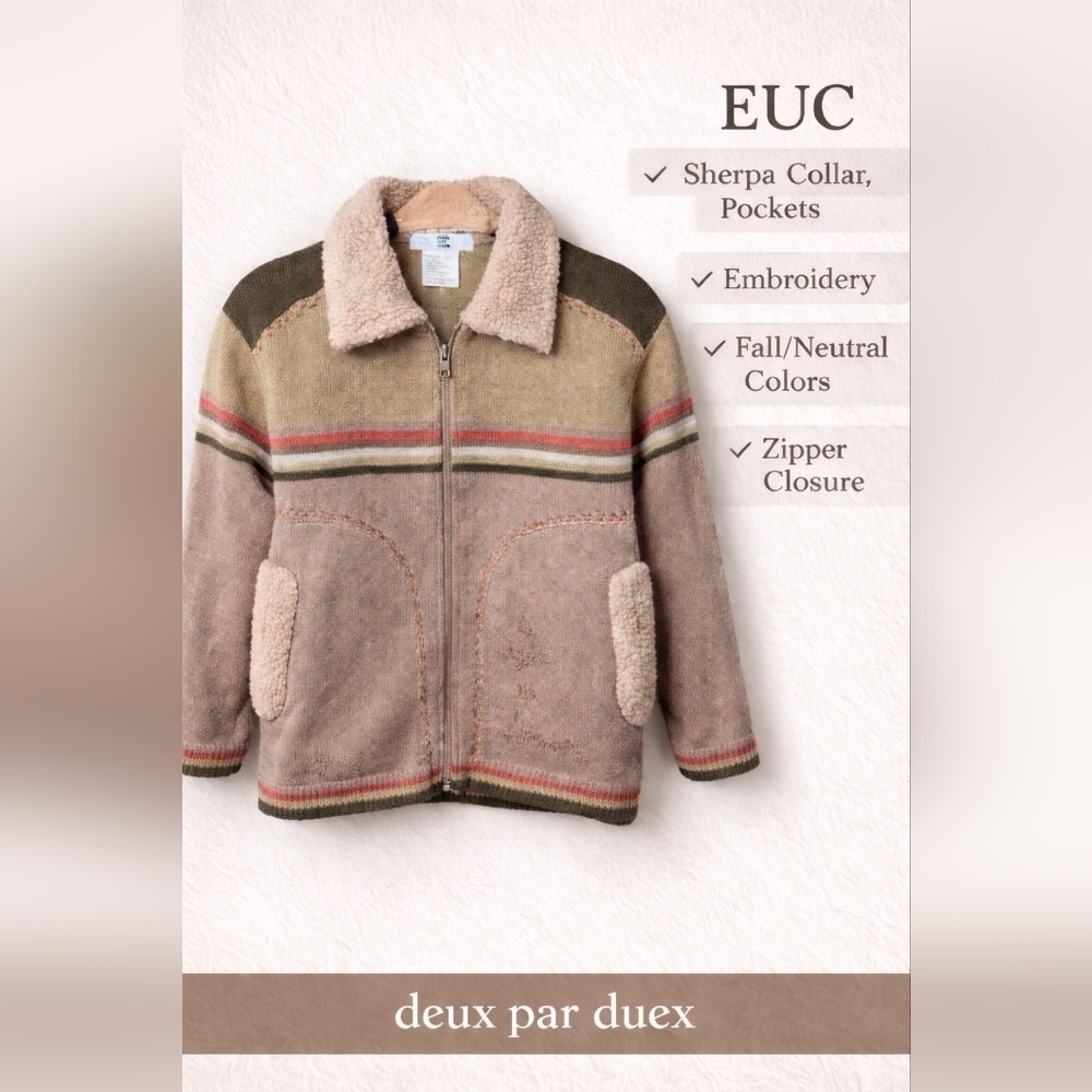 Deux par Deux Boys Sherpa Collar Zip Sweater Size 4 EUC Fall Jacket - Picture 4 of 10